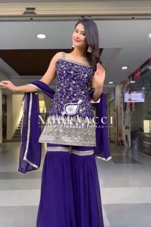 Buy Faux Georgette Embroidered Sharara Set with Dupatta