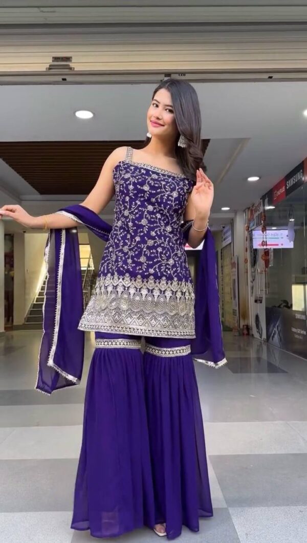 Buy Faux Georgette Embroidered Sharara Set with Dupatta