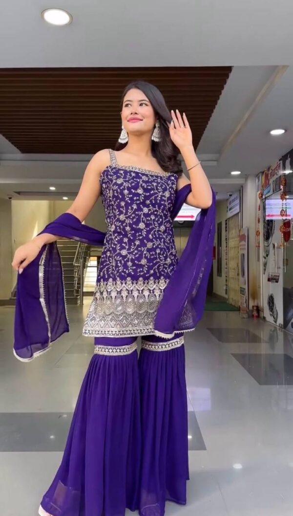 Buy Faux Georgette Embroidered Sharara Set with Dupatta - Image 2