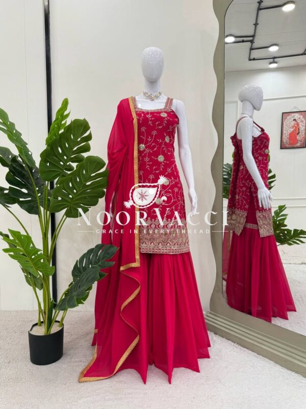 Buy Faux Georgette Embroidered Sharara Set with Dupatta - Image 3