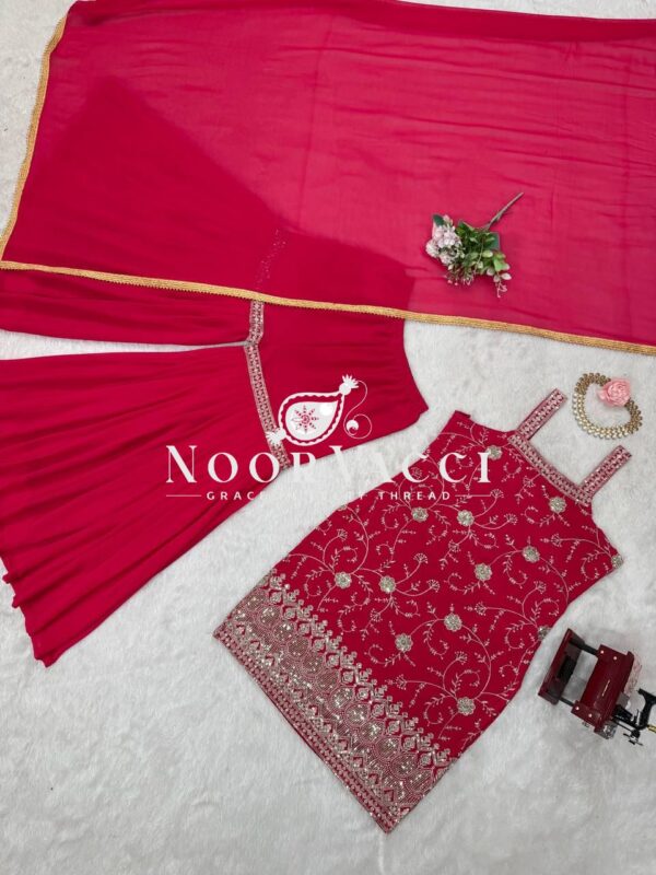 Buy Faux Georgette Embroidered Sharara Set with Dupatta - Image 5