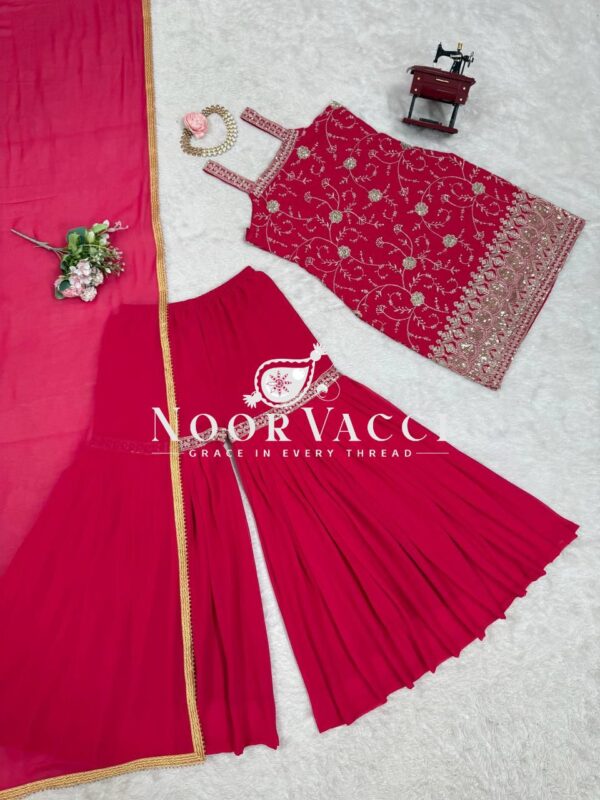 Buy Faux Georgette Embroidered Sharara Set with Dupatta - Image 4