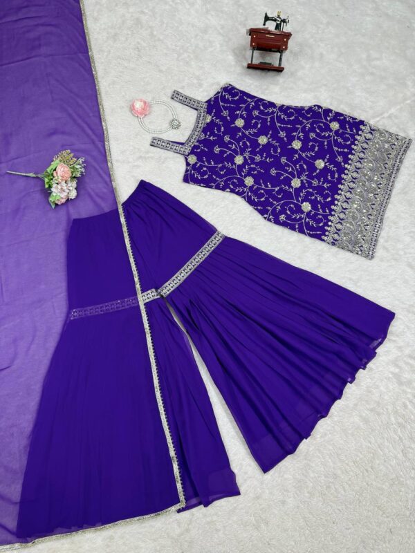 Buy Faux Georgette Embroidered Sharara Set with Dupatta - Image 3