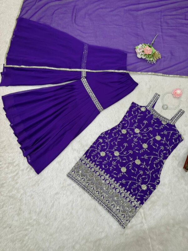 Buy Faux Georgette Embroidered Sharara Set with Dupatta - Image 4