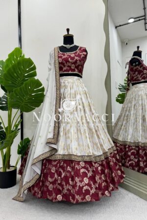 Shop Jacquard Embroidered Lehenga Set with Fancy Georgette Dupatta
