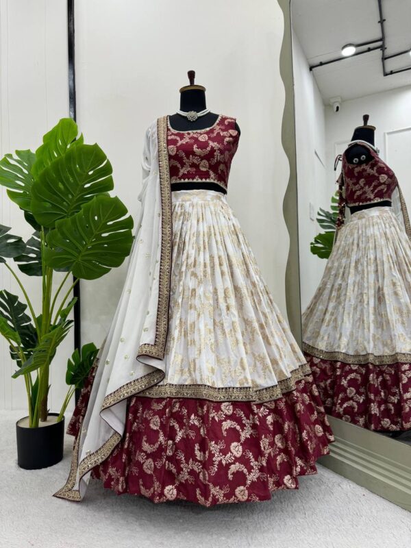 Shop Jacquard Embroidered Lehenga Set with Fancy Georgette Dupatta