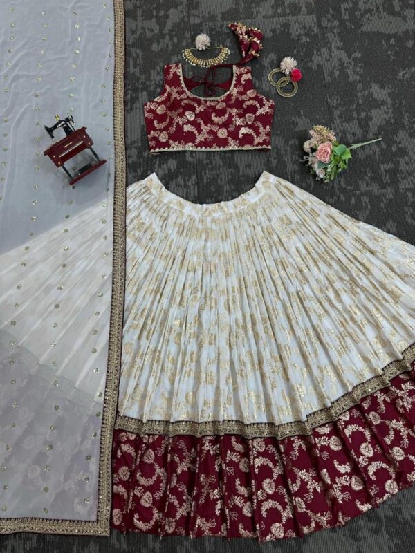 Shop Jacquard Embroidered Lehenga Set with Fancy Georgette Dupatta - Image 3