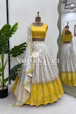 Shop Jacquard Embroidered Lehenga Set with Fancy Georgette Dupatta
