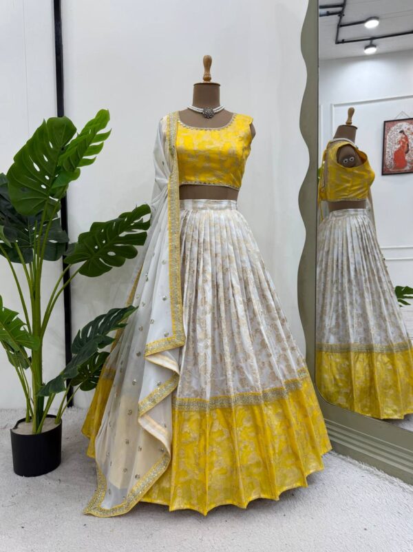 Shop Jacquard Embroidered Lehenga Set with Fancy Georgette Dupatta