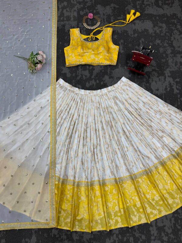 Shop Jacquard Embroidered Lehenga Set with Fancy Georgette Dupatta - Image 2