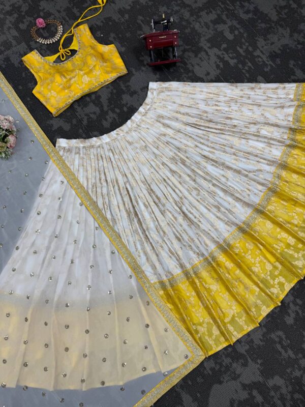 Shop Jacquard Embroidered Lehenga Set with Fancy Georgette Dupatta - Image 3