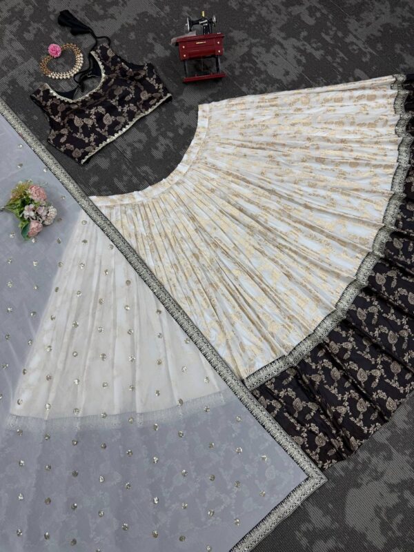 Buy Jacquard Embroidered Lehenga Set with Fancy Georgette Dupatta - Image 3