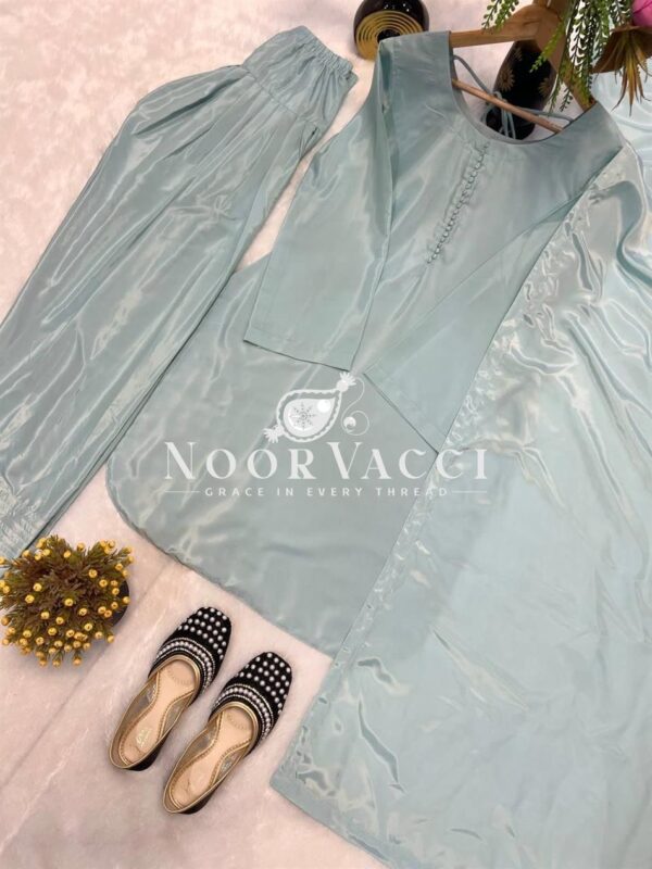 Buy Natural Crepe Silk Top with Farshi Salwar and Dupatta - Image 5