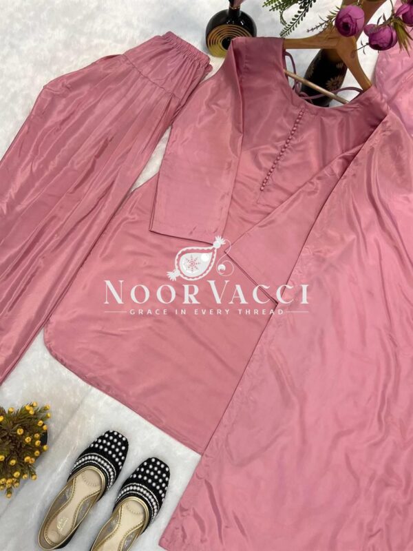Buy Natural Crepe Silk Top with Farshi Salwar and Dupatta - Image 4