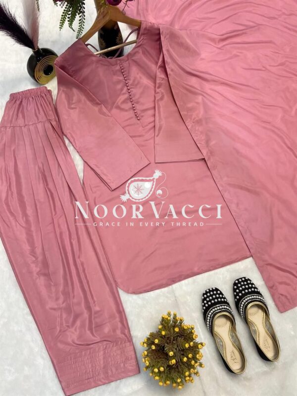 Buy Natural Crepe Silk Top with Farshi Salwar and Dupatta - Image 5