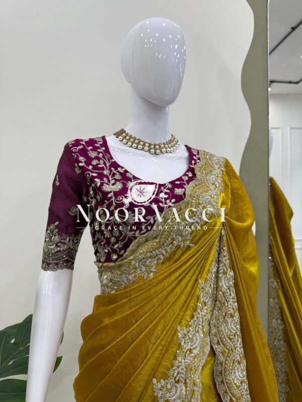 Shop Fendy Silk Designer Saree with Thread & Sequence Embroidery - Image 4