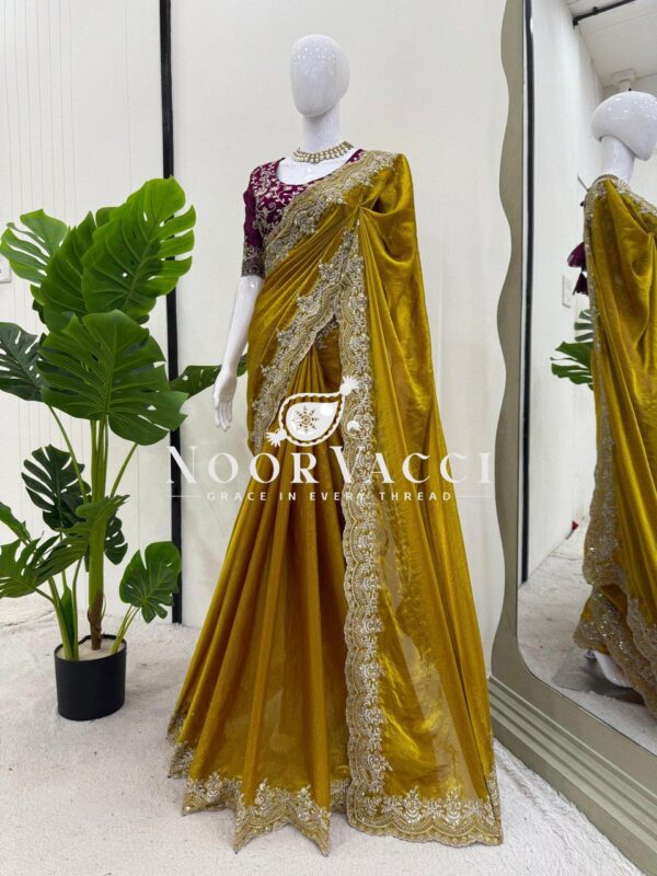 Shop Fendy Silk Designer Saree with Thread & Sequence Embroidery - Image 3
