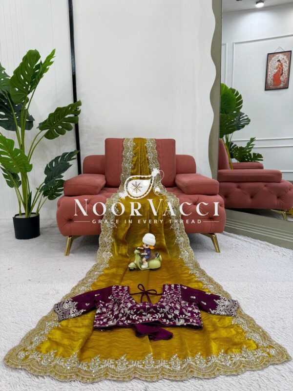 Shop Fendy Silk Designer Saree with Thread & Sequence Embroidery - Image 8