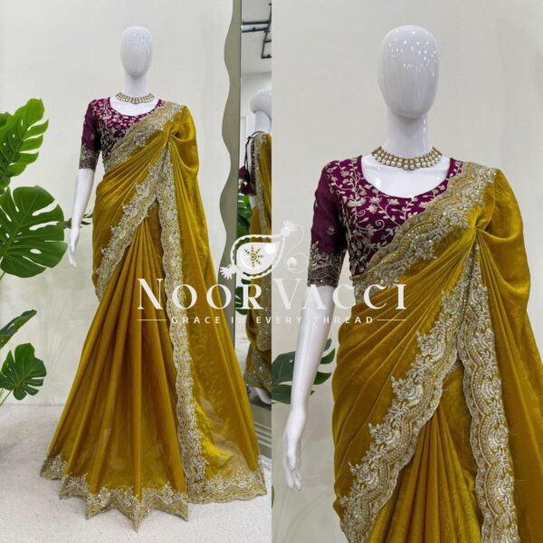 Shop Fendy Silk Designer Saree with Thread & Sequence Embroidery - Image 2