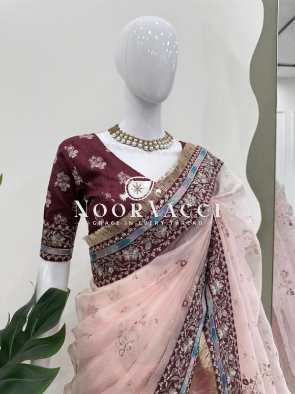 Buy Heavy Organza Silk Saree with Thread & Sequence Work and Mono Benglori Blouse - Image 2