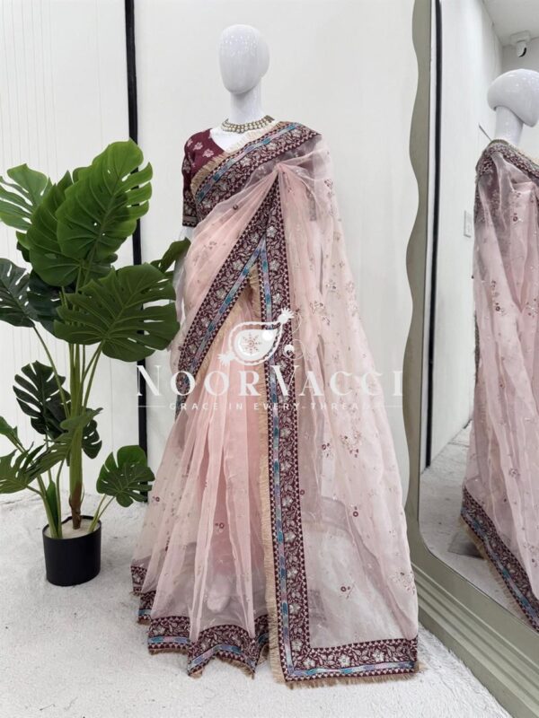 Buy Heavy Organza Silk Saree with Thread & Sequence Work and Mono Benglori Blouse - Image 3
