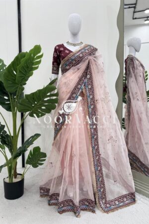 Buy Heavy Organza Silk Saree with Thread & Sequence Work and Mono Benglori Blouse