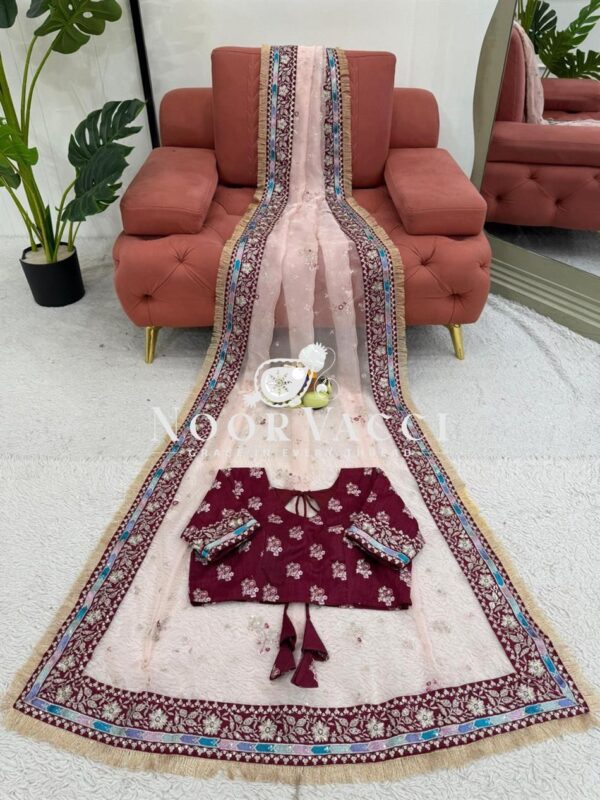 Buy Heavy Organza Silk Saree with Thread & Sequence Work and Mono Benglori Blouse - Image 4