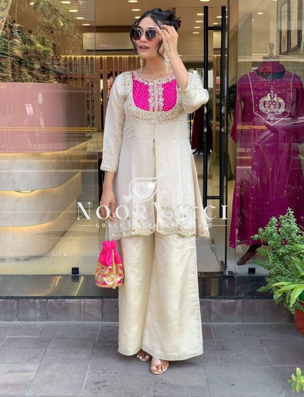 Shop Roman Shimmer Silk Embroidered Co-ord Set for Women - Image 2