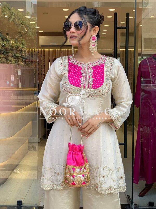 Shop Roman Shimmer Silk Embroidered Co-ord Set for Women - Image 3