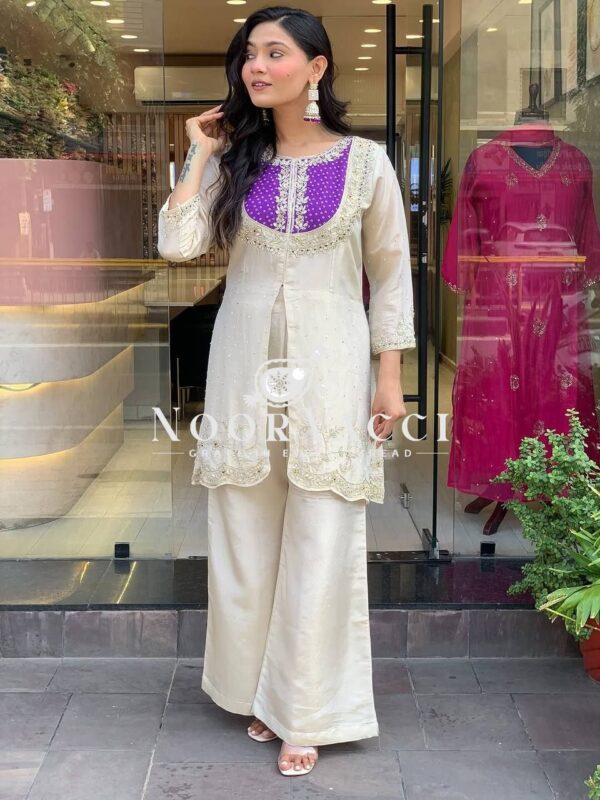 Shop Roman Shimmer Silk Embroidered Co-ord Set for Women - Image 4