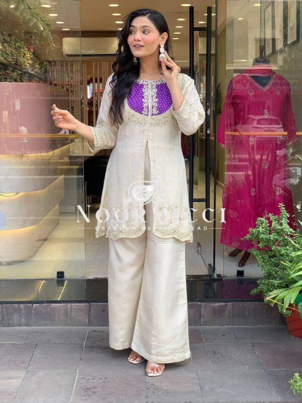 Shop Roman Shimmer Silk Embroidered Co-ord Set for Women - Image 5