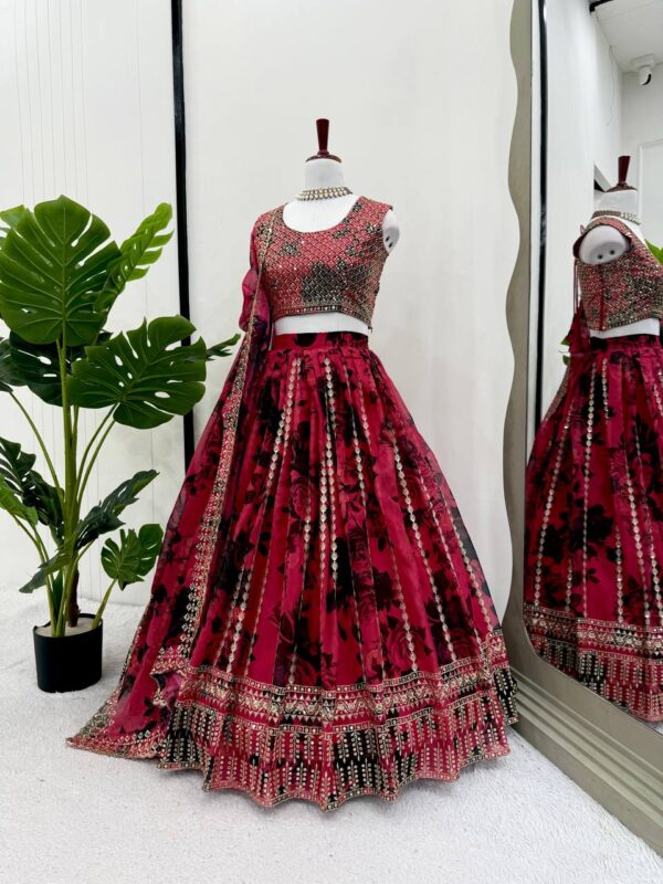 Shop Tabby Organza Embroidered Lehenga Set with Lace Dupatta - Image 3