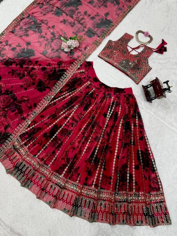 Shop Tabby Organza Embroidered Lehenga Set with Lace Dupatta - Image 5