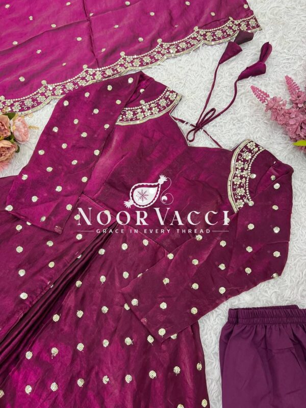 Shop Fandy Silk Embroidered Gown with Bottom and Dupatta - Image 3