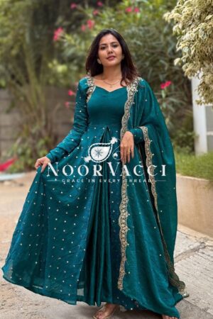 Buy Fandy Silk Embroidered Gown with Bottom and Dupatta