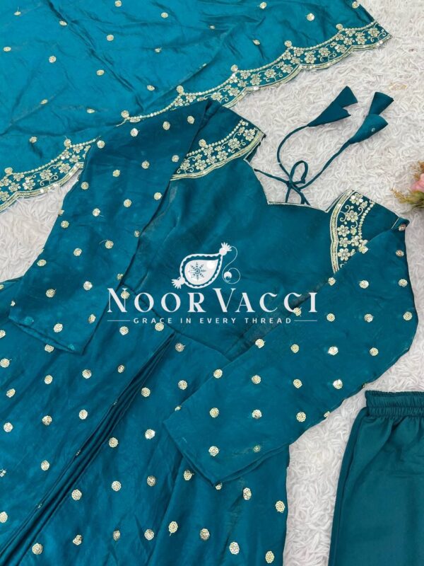 Buy Fandy Silk Embroidered Gown with Bottom and Dupatta - Image 3