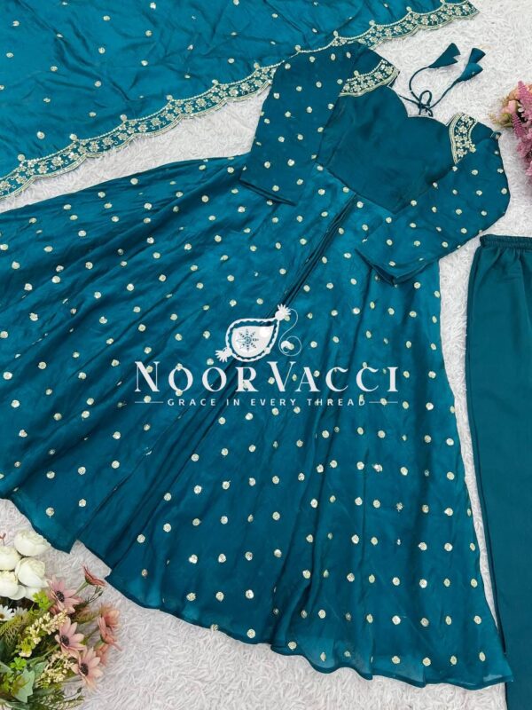 Buy Fandy Silk Embroidered Gown with Bottom and Dupatta - Image 5