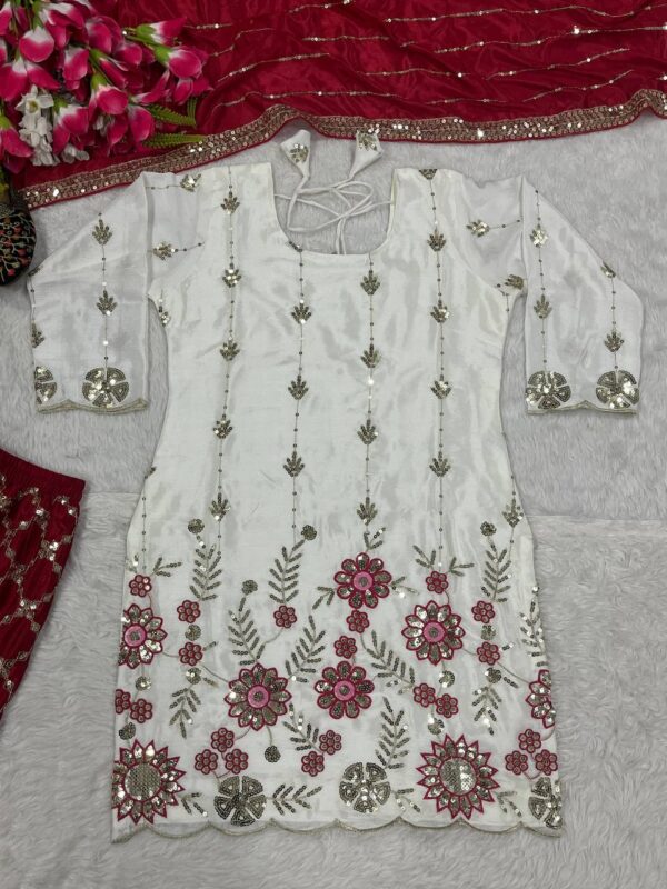 Shop Chinnon Silk Embroidered Sharara Plazo Set with Dupatta - Image 4