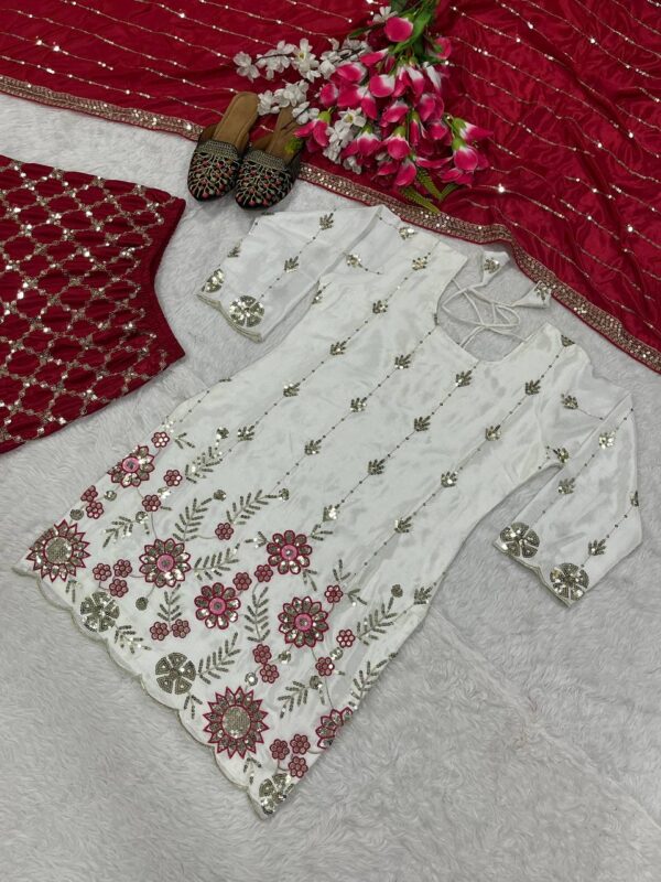 Shop Chinnon Silk Embroidered Sharara Plazo Set with Dupatta - Image 5