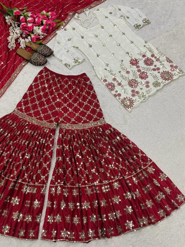 Shop Chinnon Silk Embroidered Sharara Plazo Set with Dupatta - Image 6