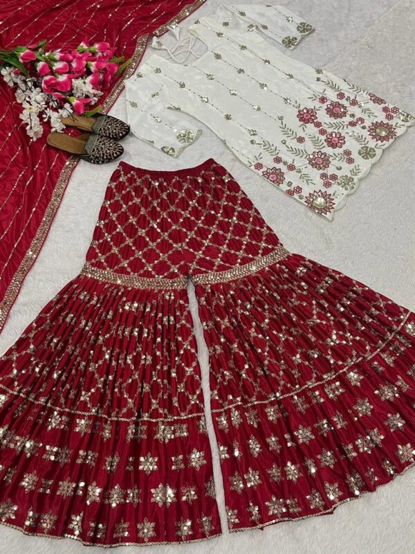 Shop Chinnon Silk Embroidered Sharara Plazo Set with Dupatta - Image 7