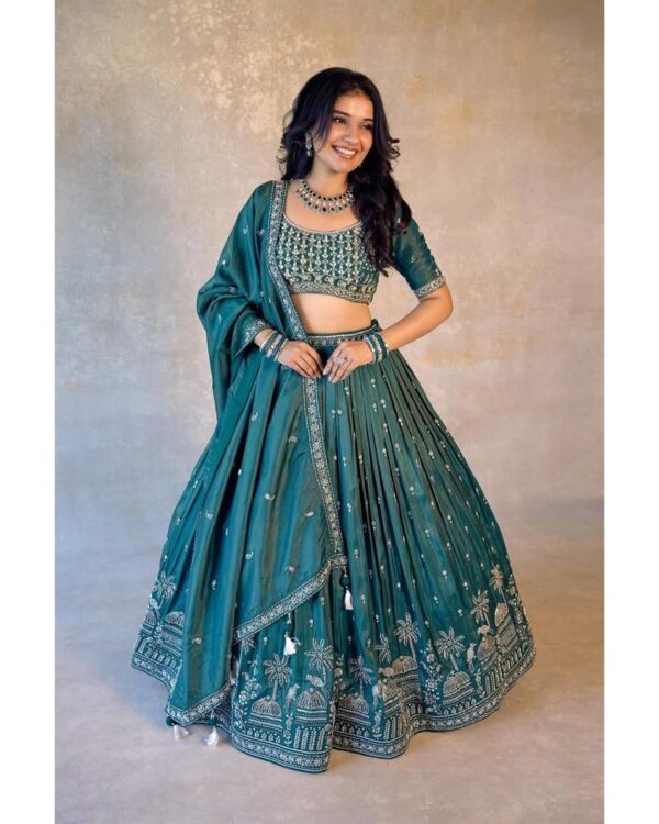 Buy Simmer Silk Embroidered Lehenga Set with Lace Dupatta