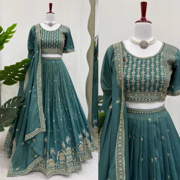 Buy Simmer Silk Embroidered Lehenga Set with Lace Dupatta - Image 3