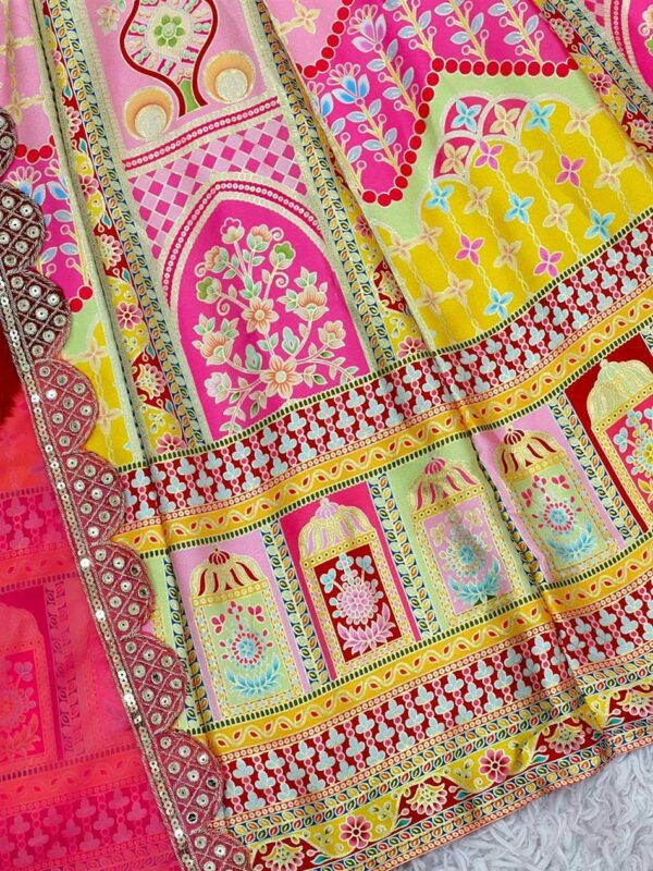 Shop Designer Japansatin Silk Kali Flair Gown Set with Digital Foil Print & Dupatta – Party Wear - Image 2