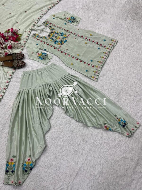Shop Chinnon Silk Embroidered Dhoti Salwar Set with Dupatta - Image 6
