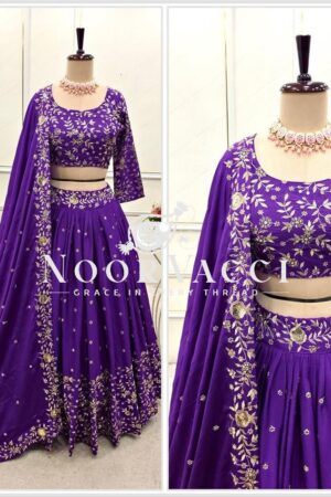 Buy Pure Satin Silk Lehenga Choli Set with Embroidered Dupatta