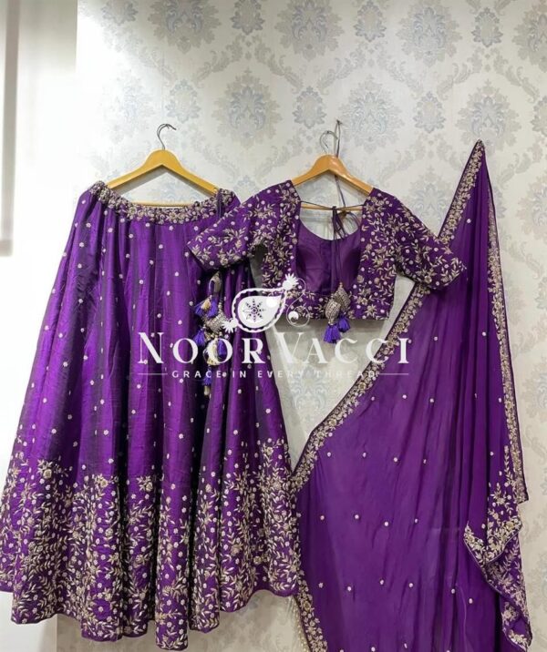 Buy Pure Satin Silk Lehenga Choli Set with Embroidered Dupatta - Image 9
