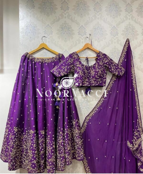 Buy Pure Satin Silk Lehenga Choli Set with Embroidered Dupatta - Image 8