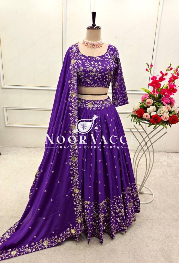 Buy Pure Satin Silk Lehenga Choli Set with Embroidered Dupatta - Image 4