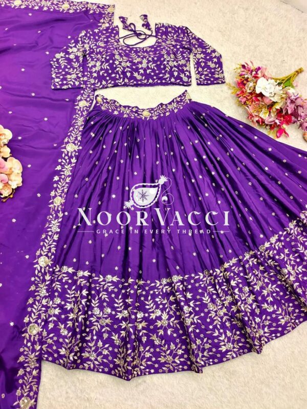 Buy Pure Satin Silk Lehenga Choli Set with Embroidered Dupatta - Image 7